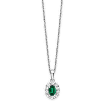 14K White Gold Lab Grown Diamond & Cr Oval Emerald Pendant Necklace