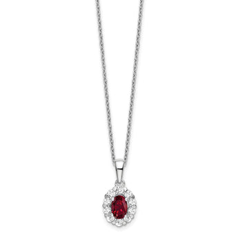 14K White Gold Lab Grown Diamond & Cr Oval Ruby Pendant Necklace