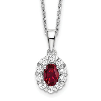 14K White Gold Lab Grown Diamond & Cr Oval Ruby Pendant Necklace