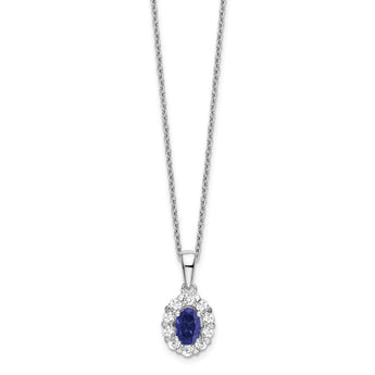 14K White Gold Lab Grown Diamond & Cr Oval Blue Sapphire Pendant Necklace