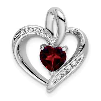 10k White Gold Garnet and Diamond Heart Pendant - Birthstone Company