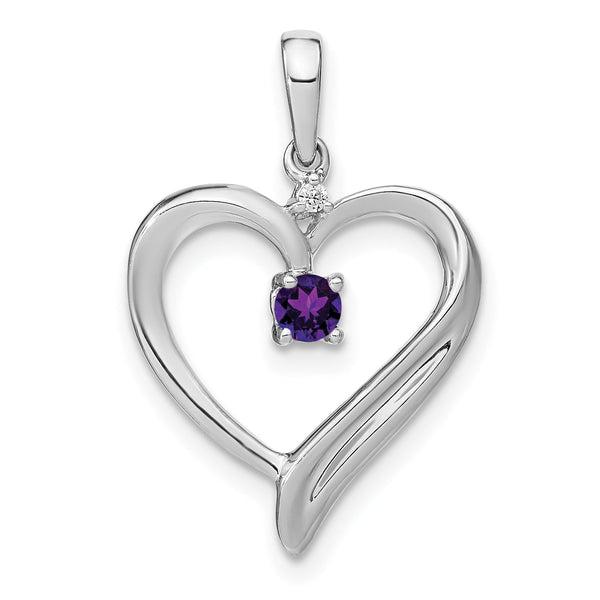 14k White Gold Amethyst and Diamond Heart Pendant