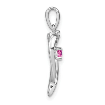 14k White Gold Created Pink Sapphire and Diamond Heart Pendant