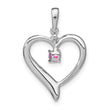 14k White Gold Created Pink Sapphire and Diamond Heart Pendant