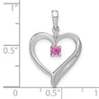 14k White Gold Created Pink Sapphire and Diamond Heart Pendant