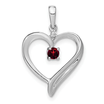 14k White Gold Garnet and Diamond Heart Pendant - Birthstone Company