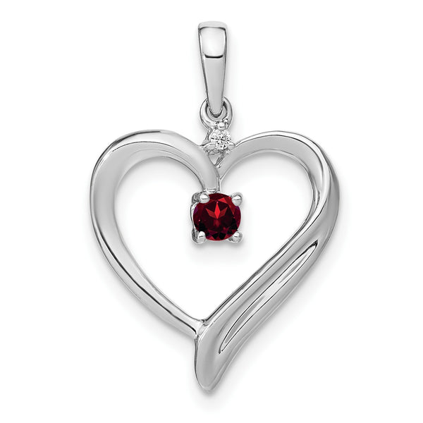 14k White Gold Garnet and Diamond Heart Pendant - Birthstone Company