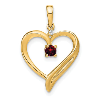 14k Garnet and Diamond Heart Pendant - Birthstone Company
