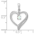 14k White Gold Created Opal and Diamond Heart Pendant