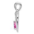 14k White Gold Created Pink Sapphire and Diamond Heart Pendant