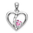 14k White Gold Created Pink Sapphire and Diamond Heart Pendant