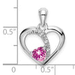 14k White Gold Created Pink Sapphire and Diamond Heart Pendant
