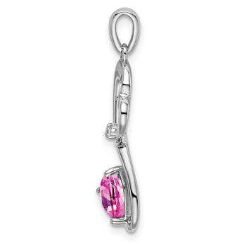 14k White Gold Created Pink Sapphire and Diamond Heart Pendant