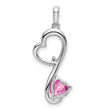14k White Gold Created Pink Sapphire and Diamond Heart Pendant