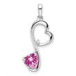 14k White Gold Created Pink Sapphire and Diamond Heart Pendant