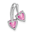 14k White Gold Created Pink Sapphire and Diamond 2-Heart Pendant