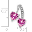 14k White Gold Created Pink Sapphire and Diamond 2-Heart Pendant