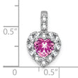 14k White Gold Creat. Pink Sapphire/White Topaz Halo Heart Pendant