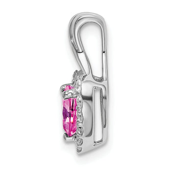 14K White Gold Lab Grown Diamond and Cr Pink Sapphire Heart Pendant