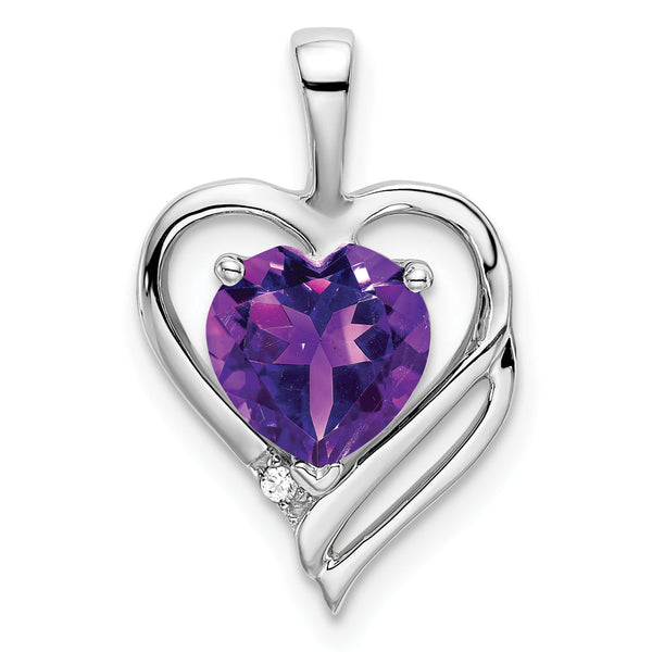 14k White Gold Amethyst and Diamond Heart Pendant