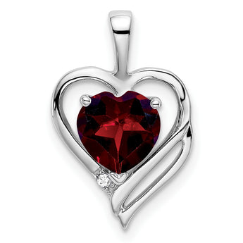 14k White Gold Garnet and Diamond Heart Pendant - Birthstone Company