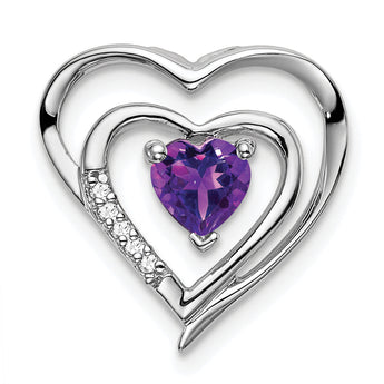 14k White Gold Amethyst and Diamond Heart Pendant