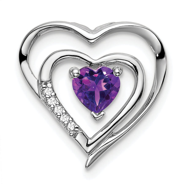 14k White Gold Amethyst and Diamond Heart Pendant