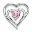14k White Gold Created Pink Sapphire and Diamond Heart Pendant
