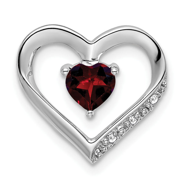 14k White Gold Garnet and Diamond Heart Pendant - Birthstone Company