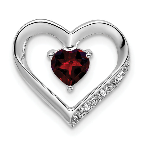 14k White Gold Garnet and Diamond Heart Pendant