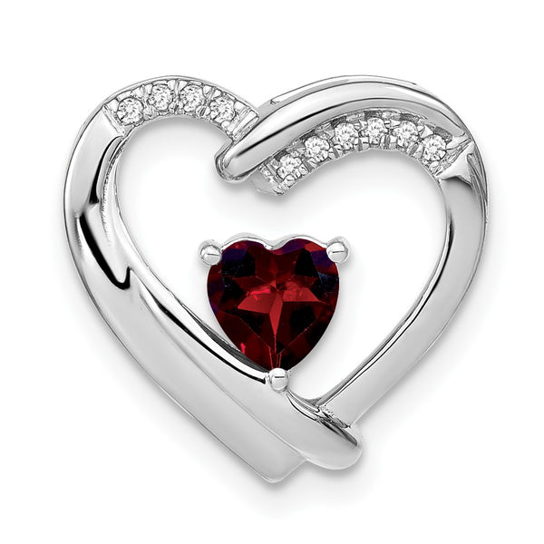 Sterling Silver Rhodium-plated Garnet and Diamond Pendant - Birthstone Company