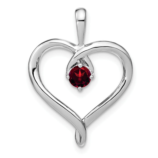 14k White Gold Garnet Heart Pendant - Birthstone Company