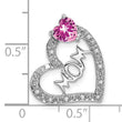 14k White Gold Created Pink Sapphire/Diamond MOM Heart Pendant