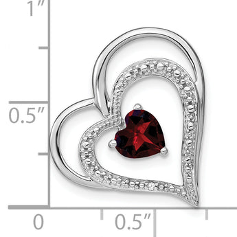 14k White Gold Garnet and Diamond Heart Chain Slide