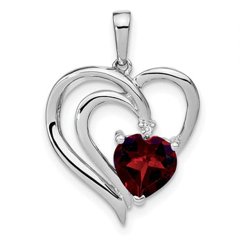 Sterling Silver Rhodium-plated Garnet and Diamond Pendant - Birthstone Company