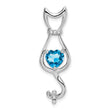 10k White Gold Blue Topaz and Diamond Cat Pendant