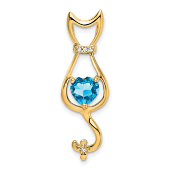10k Blue Topaz and Diamond Cat Pendant