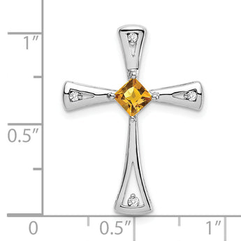 10k White Gold Citrine and Diamond Cross Pendant