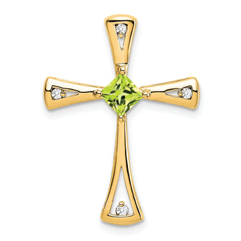 10k Peridot and Diamond Cross Pendant