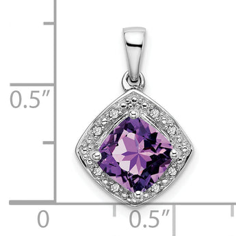 10k White Gold Cushion Amethyst and Diamond Pendant