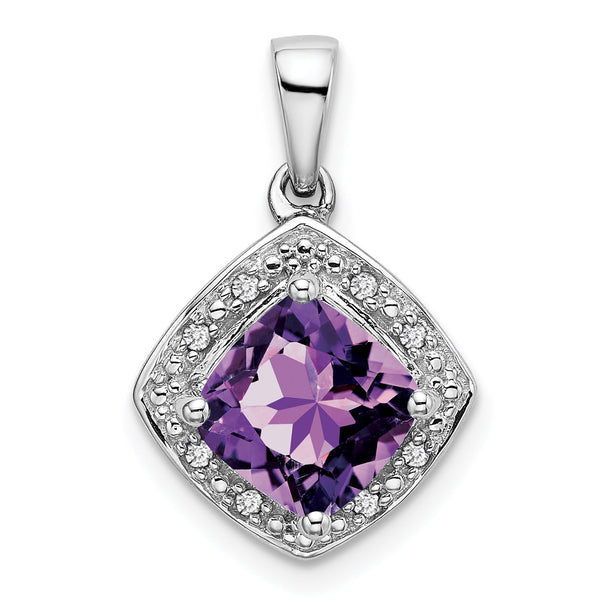 10k White Gold Cushion Amethyst and Diamond Pendant