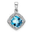 10k White Gold Cushion Blue Topaz and Diamond Pendant