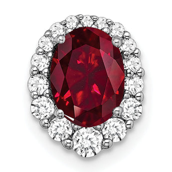 14k White Gold 1/3 carat Lab Grown Diamond VS/SI+ G+ and Lab Created Ruby Halo Chain Slide Pendant