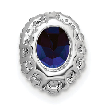 14K White Gold Lab Grown Diamond and Cr Blue Sapphire Halo Chain Slide