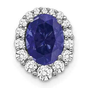 14K White Gold Lab Grown Diamond and Cr Blue Sapphire Halo Chain Slide