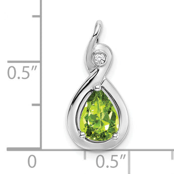 10k White Gold Pear Peridot and Diamond Pendant