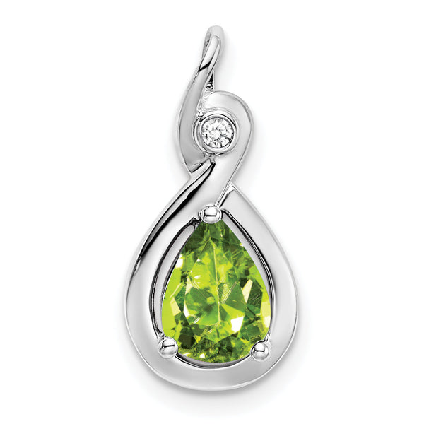 10k White Gold Pear Peridot and Diamond Pendant