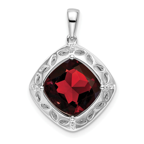 Sterling Silver Garnet and Diamond Pendant - Birthstone Company