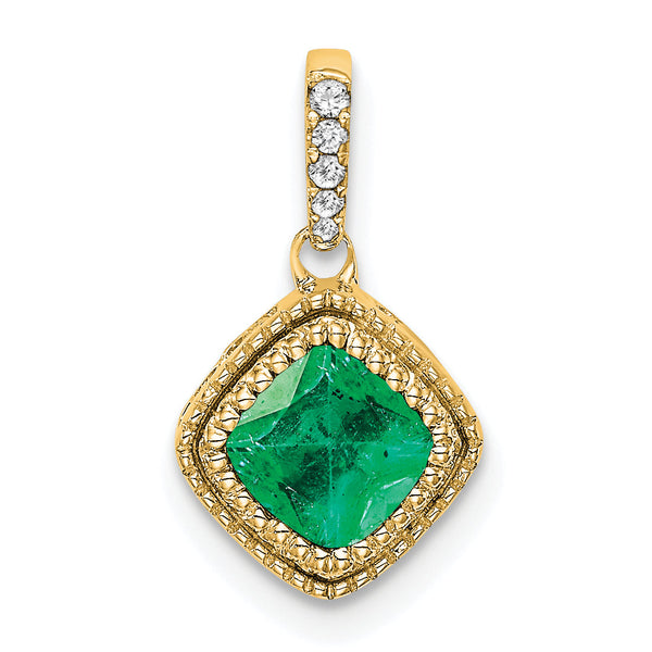 10k Cushion Emerald and Diamond Pendant