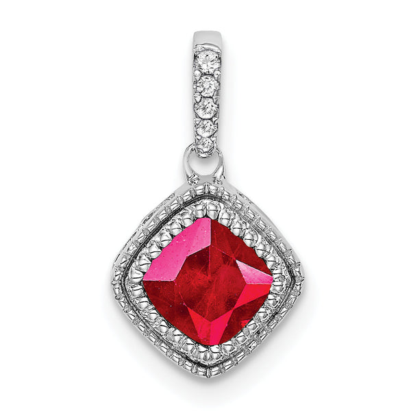 10k White Gold Cushion Ruby and Diamond Pendant